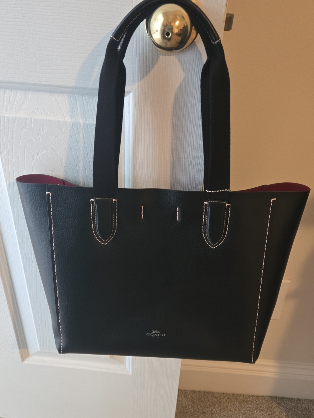 NWT Coach Derby Black Leather Tote with Burgundy Interior